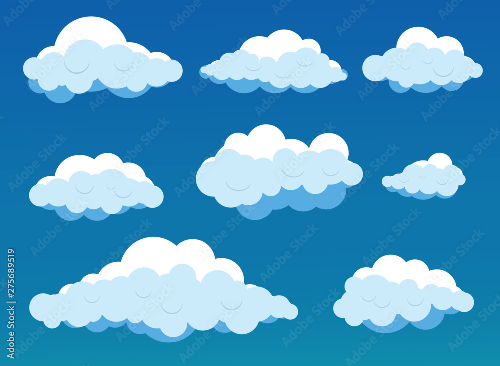 Fototapeta Cloud vector icon set white color on blue background.