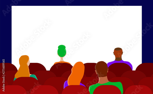  Flat vector. Illustration. The audience in the cinema. Men and women.