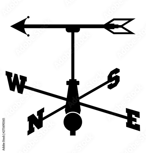 Weather vane. Compass black silhouette, isolated. Weathervane icon. Vector illustration.