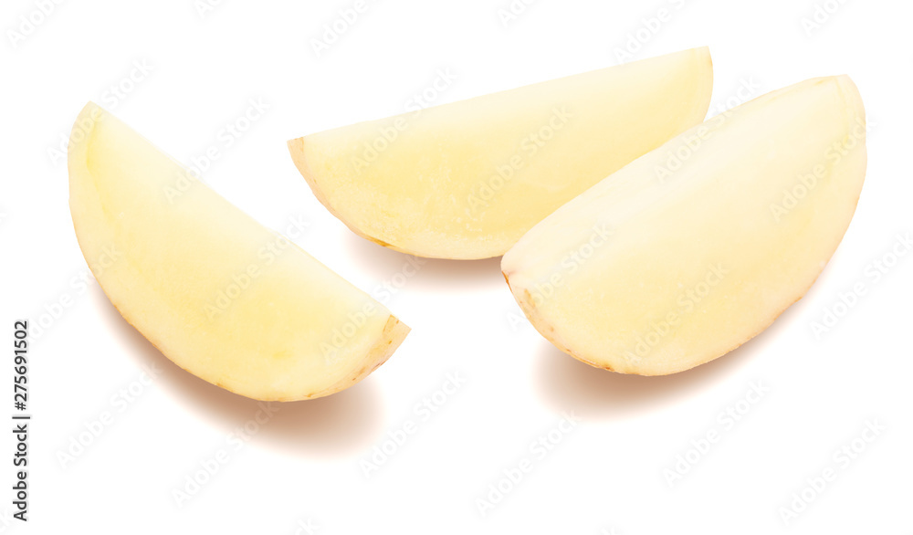 Potatoes cut into segments (potato wedge). Isolated on white background