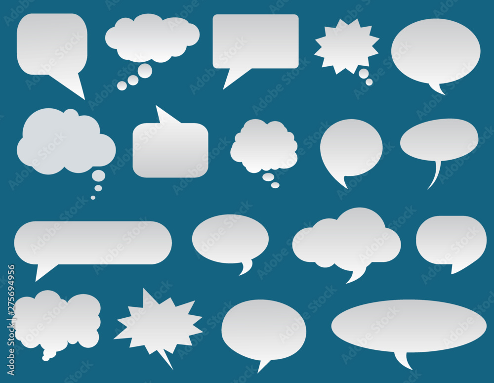 white blank cartoon speech bubbles with different shape set on blue background white blank cartoon speech bubbles with different shape set on blue background