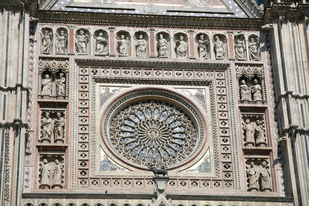 Detail of Circular window of Cathedral of Orvieto in Italy