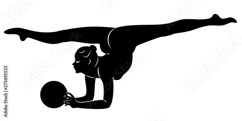 Rhythmic gymnastics. Silhouette of a girl with a ball. Beautiful gymnast. The woman is slim and young. Vector illustration