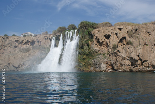 view of the waterfall in Antalya from the sea