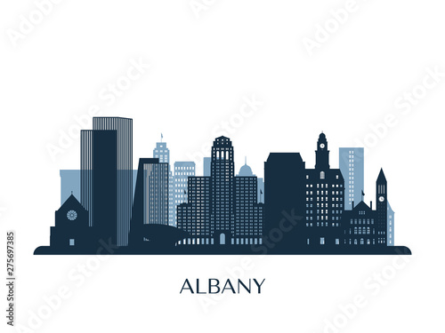 Albany skyline, monochrome silhouette. Vector illustration.