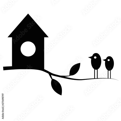Birds on a branch, Isolate on a white background