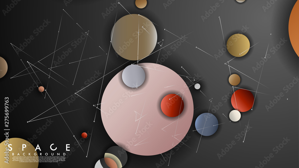 Background of Flat Space with planets and stars. Vector illustration of galaxy