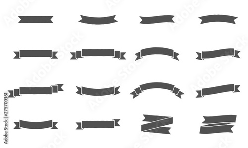 Vector ribbon banners. Vintage design of ribbon banners. Set of 16 grey ribbons banners.