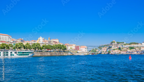 View buildings in Ribeira District and Bishop's Palace in Porto on Iberian Peninsula