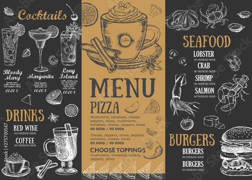 Restaurant brochure vector menu, template design. Food flyer.
