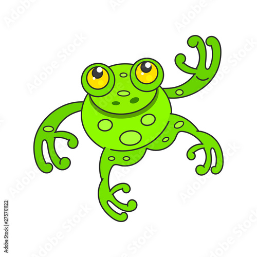 Cute green frog cartoon character isolated on white