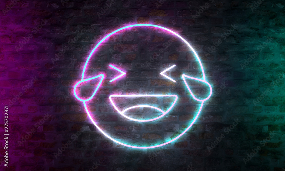 Emoji Emoticon smile laugh tears neon electronic style brick wall Emoji Emoticon smile laugh tears neon electronic style brick wall