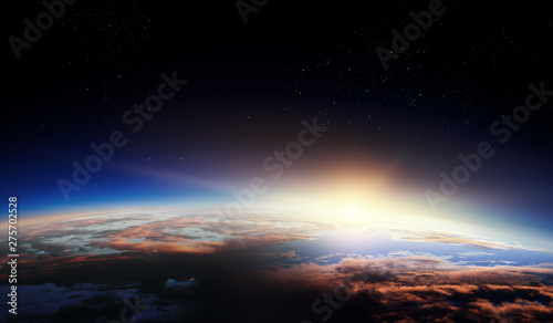 Fototapeta Naklejka Na Ścianę i Meble -  Sunrise on planet orbit, space beauty