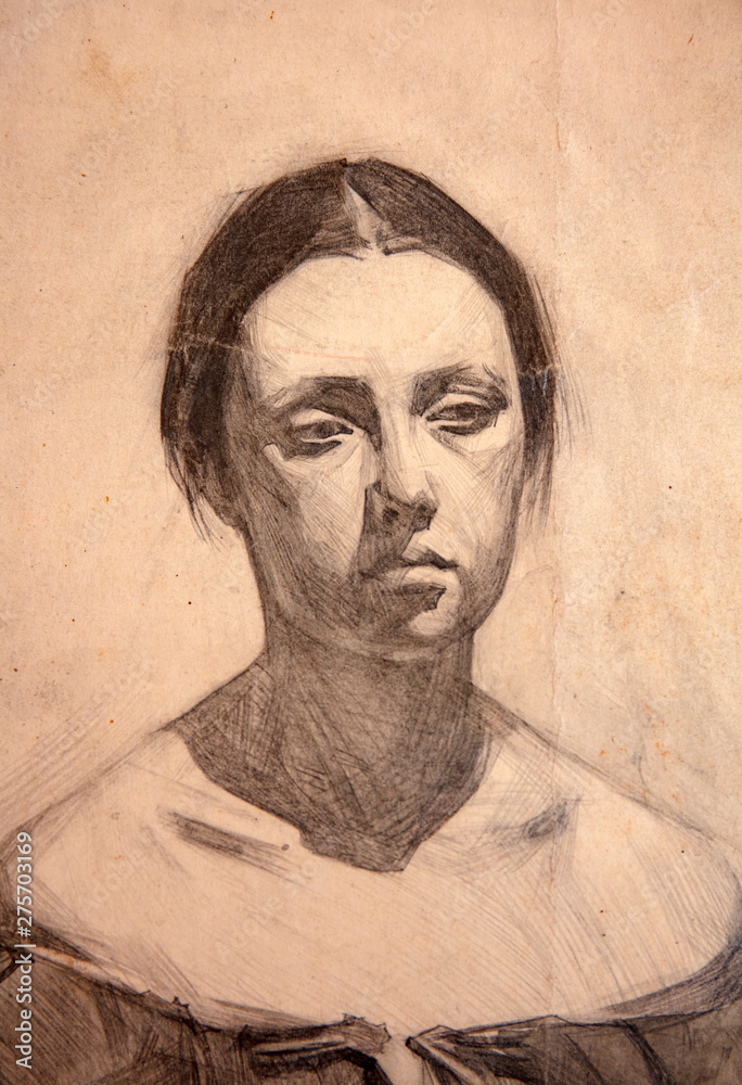 Fototapeta premium pencil drawing illustration, portrait, sketch