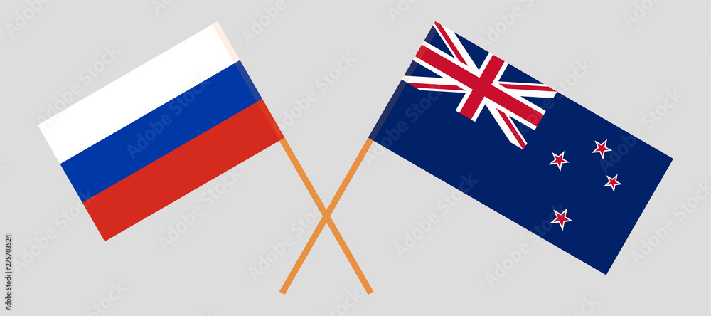 Crossed New Zealand and Russian flags Crossed New Zealand and Russian flags