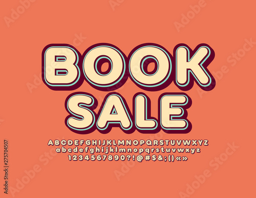 Vector retro logo Book Sale with original Font. Set of trendy Alphabet Letters, Numbers and Symbols