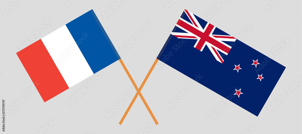 Crossed New Zealand and  French flags