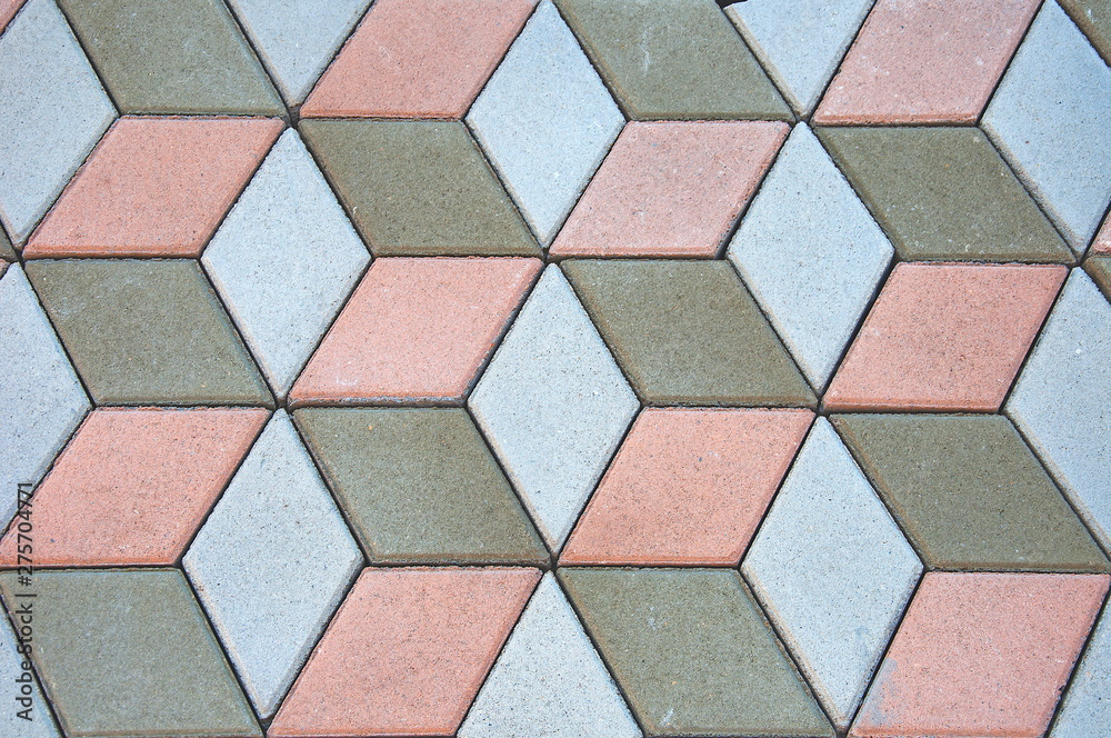 Distress old brick wall texture, floor tile. Mosaic tiles with geometric patterns.