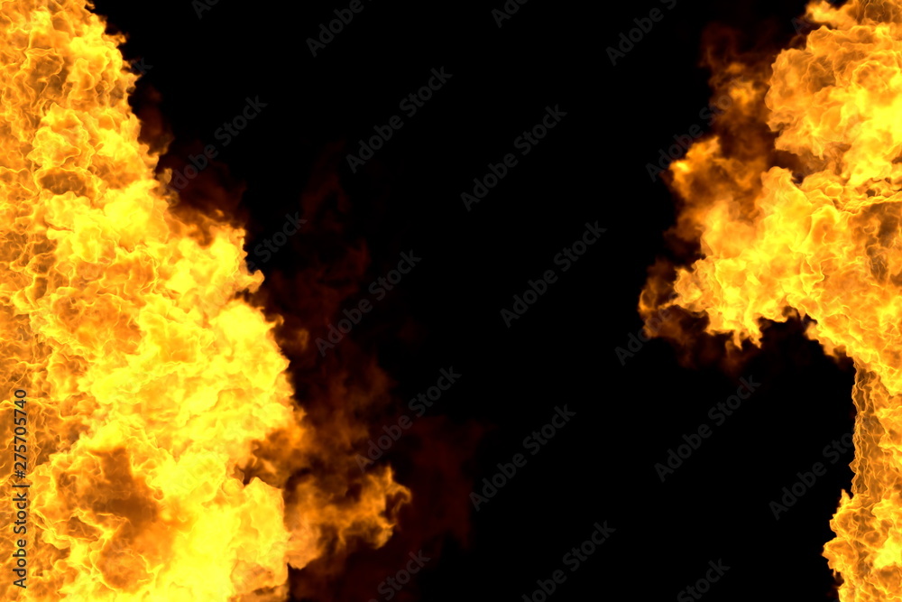magic glowing fire frame isolated on black - fire lines from sides left and right, top and bottom are empty - fire 3D illustration magic glowing fire frame isolated on black - fire lines from sides left and right, top and bottom are empty - fire 3D illustration