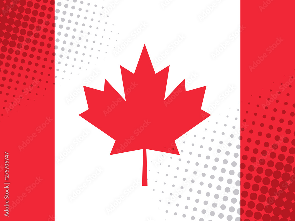 Fototapeta premium Vector image of Canada flag with dot texture in comic style.