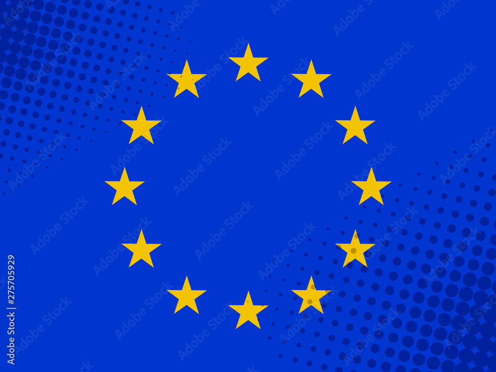 Vector image of EU flag with dot texture in comic style Vector image of EU flag with dot texture in comic style