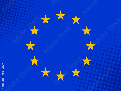 Vector image of EU flag with dot texture in comic style