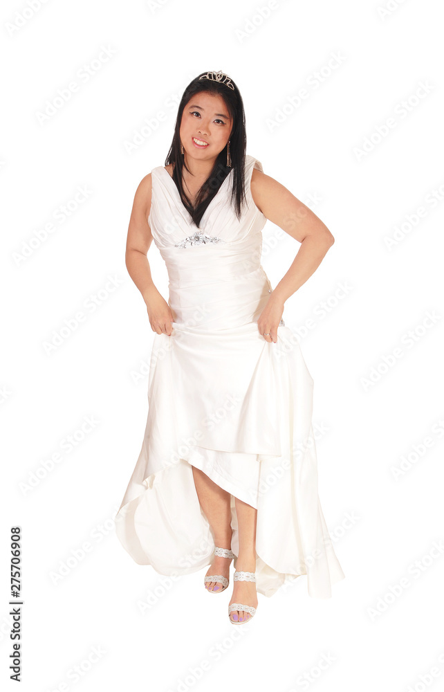 Beautiful bride in a white wedding dress smiling Beautiful bride in a white wedding dress smiling