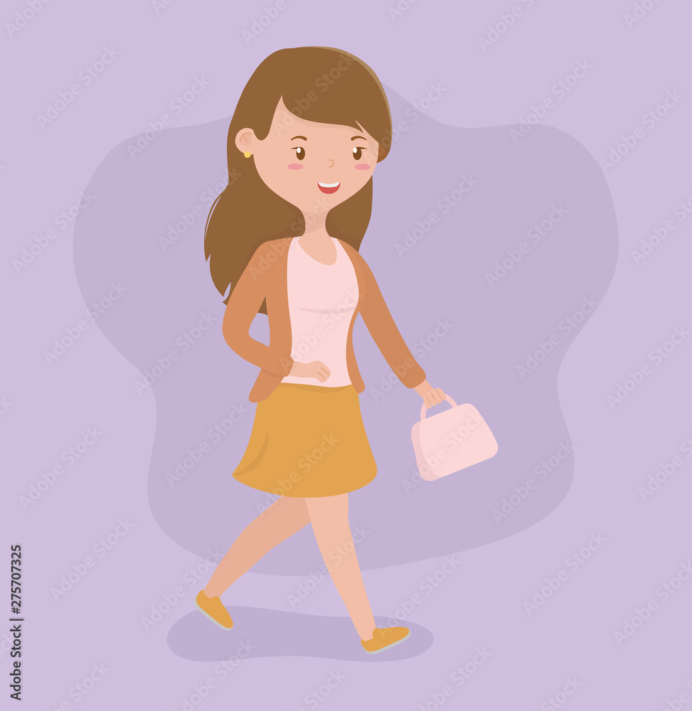 young woman walking with handbag avatar character young woman walking with handbag avatar character