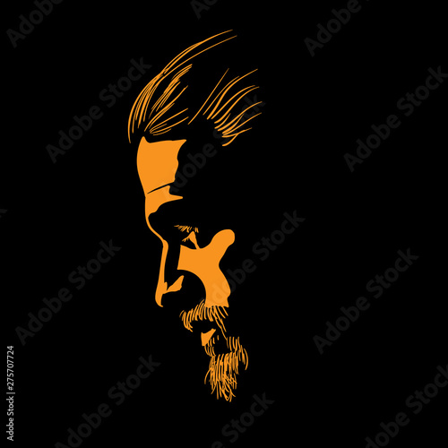 Bearded Man portrait silhouette in contrast backlight. Vector. Illustration.