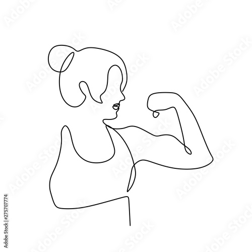 Fototapeta Strong women continuous one line drawing minimalist design on white background