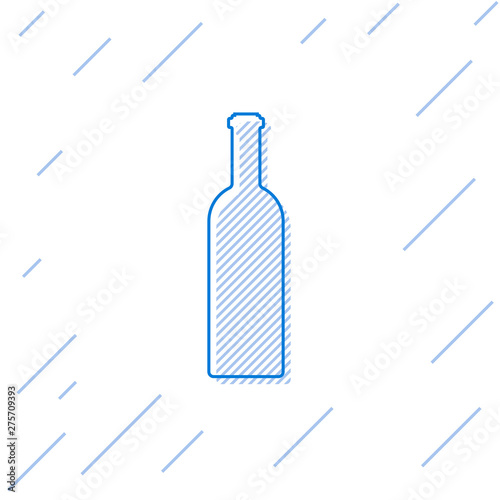 Blue Bottle of wine line icon isolated on white background. Vector Illustration