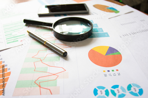 Analysis of financial data on the chart. Research chart statistics report.