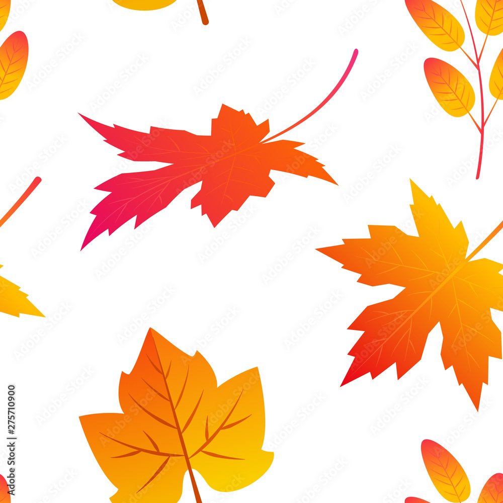 Colorful leaves in flat style, seamless pattern Colorful leaves in flat style, seamless pattern