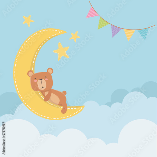 baby shower card with little bear in moon slepping