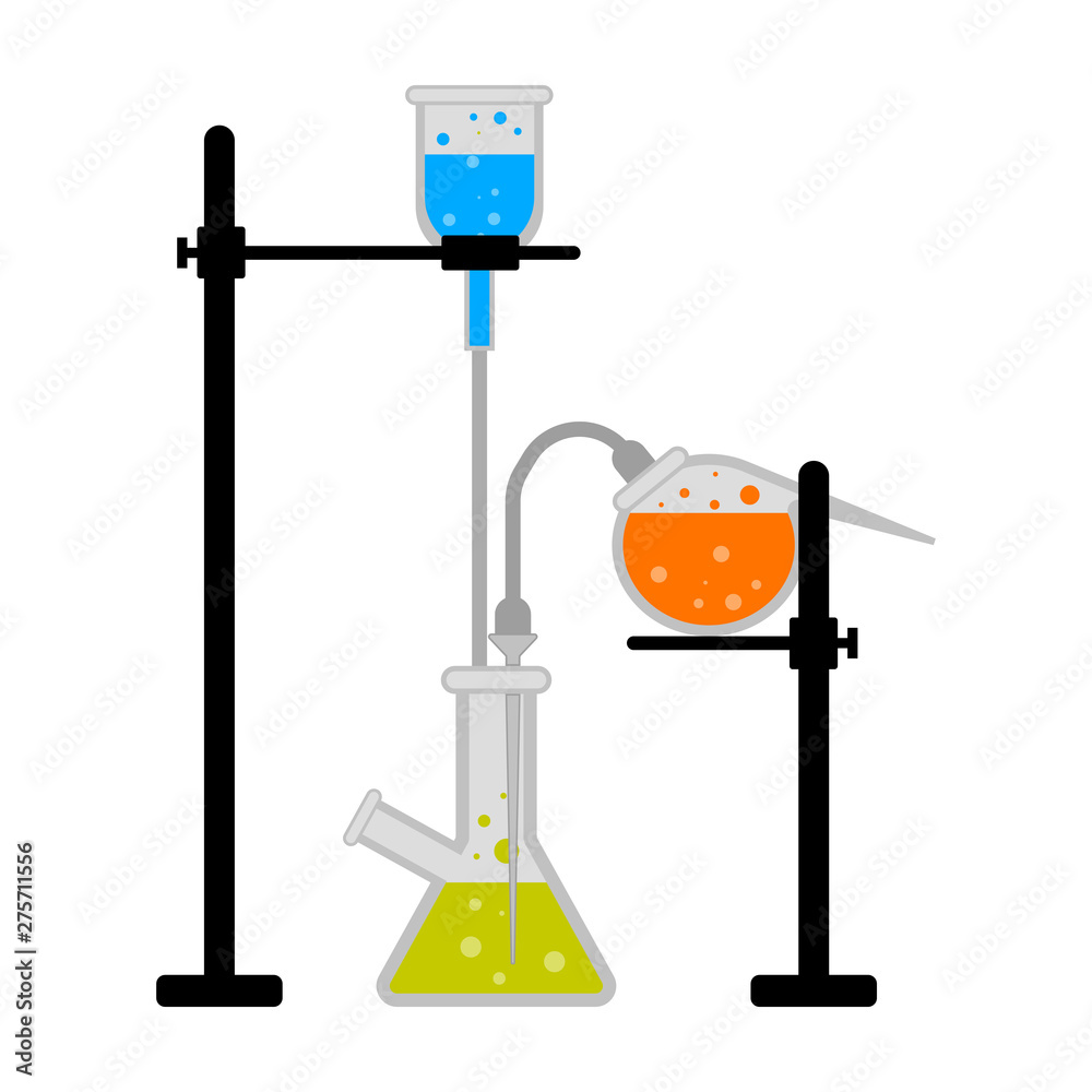 Science experiment with different flasks and liquids - Vector Science experiment with different flasks and liquids - Vector