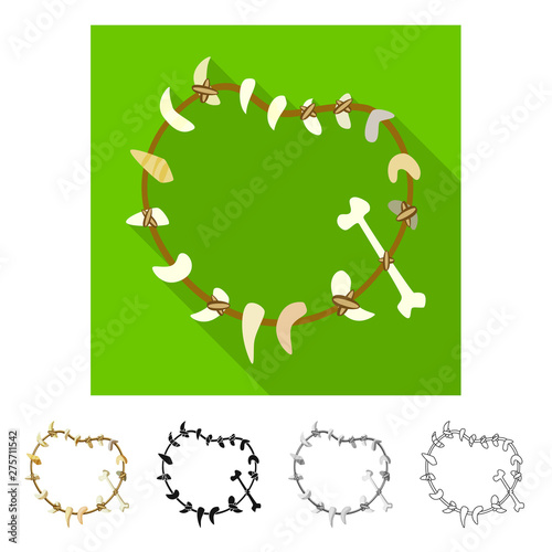 Vector illustration of necklace and bone logo. Collection of necklace and decoration stock symbol for web.