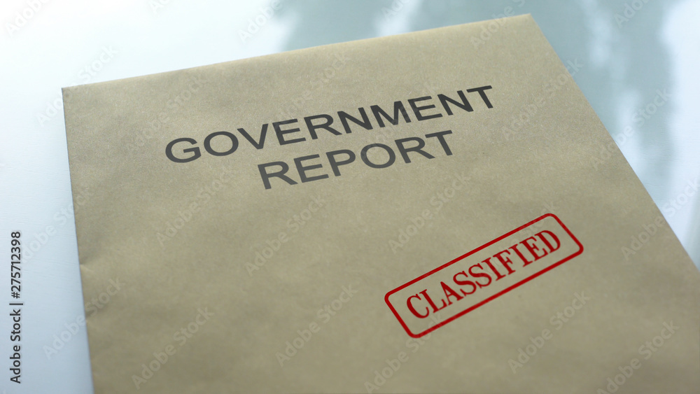 Government report classified, seal stamped on folder with important documents Government report classified, seal stamped on folder with important documents