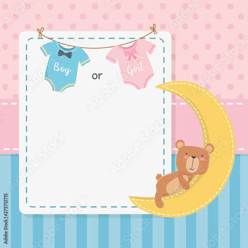 baby shower card with little bear teddy and moon