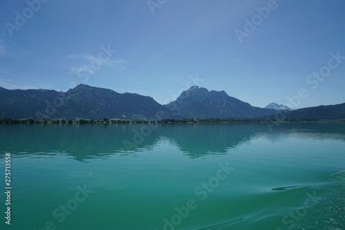 Forggensee is in Bavaria and on the shore Ludwig the Bavarian king built his castle Neuschwanstein