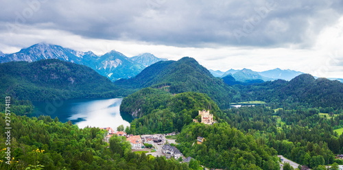panorama of mountains and Hohen Schwangau castle in Germany