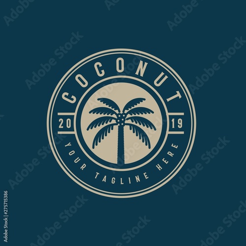 Coconut tree logo emblem.Creative palm tree badge symbol inspiration