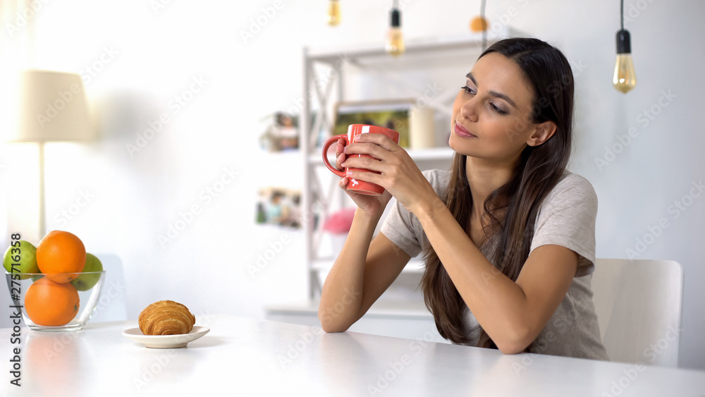 Beautiful female enjoying morning coffee, nice beginning of day, relaxation Beautiful female enjoying morning coffee, nice beginning of day, relaxation