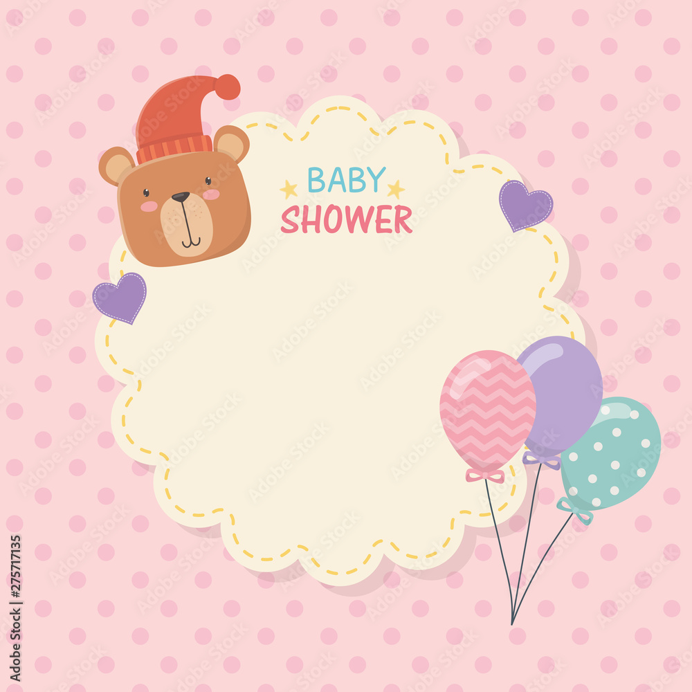 baby shower lace card with little bear teddy and balloons helium