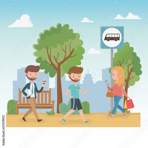 young people walking in the park characters