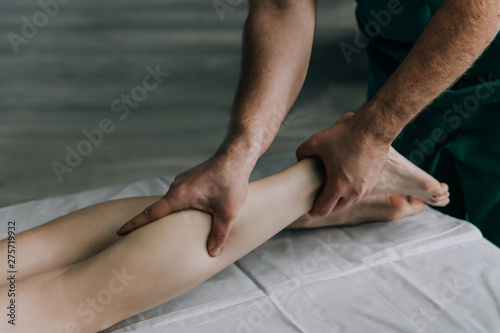 Foot calf massage. Lymphatic drainage massage.