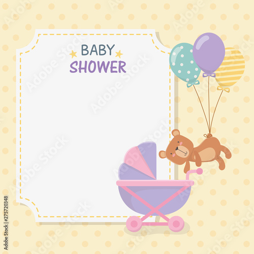 baby shower card with little bear teddy and balloons helium