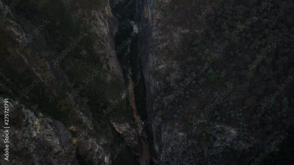 Aerial Tilt-up: Huge Cleft of Bungonia Gorge Between Stunning Mountains, Bungonia National Park, Australia Aerial Tilt-up: Huge Cleft of Bungonia Gorge Between Stunning Mountains, Bungonia National Park, Australia