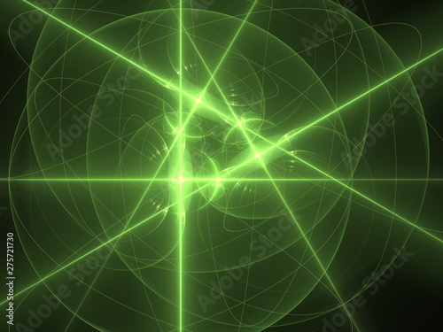 Glowing Green Intersecting Neon Lasers, Three Beams of Light, Triangle Formation, Transparent Abstract Shapes, Brilliant Light, Abstract Computer Digital Art, Illustration