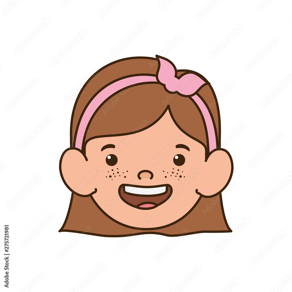 head of baby girl smiling with white background