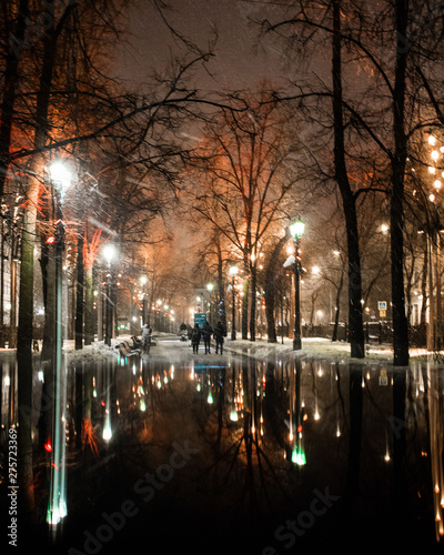 young couple walking in winter in the Park